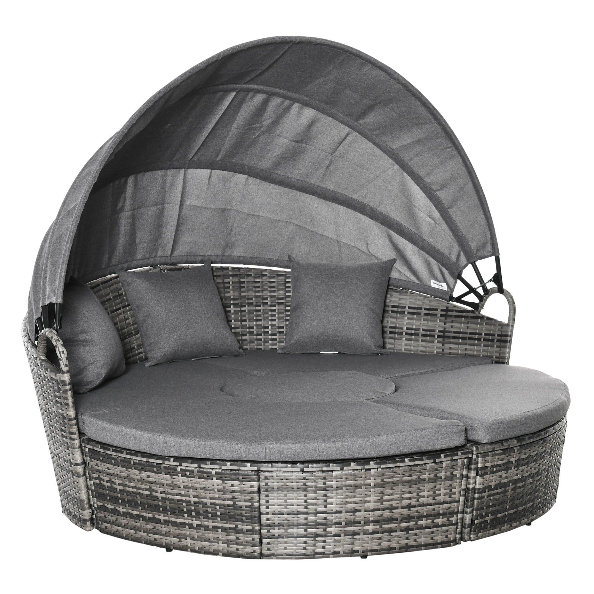 Ensemble de salon de jardin Outsunny 5 pièces en osier PE, ensemble de meubles de jardin en rotin, canapé-lit rond