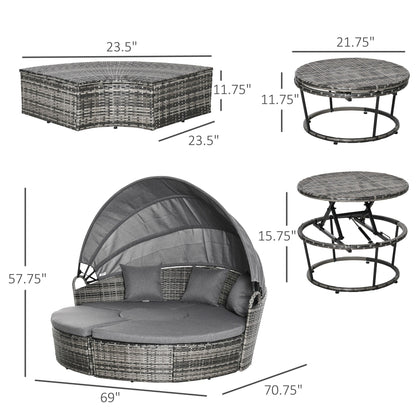 Ensemble de salon de jardin Outsunny 5 pièces en osier PE, ensemble de meubles de jardin en rotin, canapé-lit rond