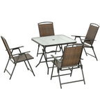 Ensemble de salle à manger de jardin Outsunny 5 pièces en osier, table et chaises d'extérieur pliables, ensemble de salle à manger en osier avec trou pour parasol