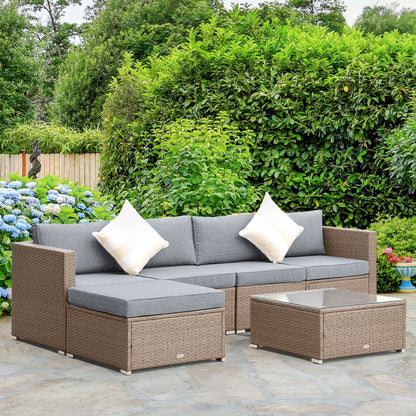 Ensemble de meubles de jardin Outsunny 6 pièces en rotin avec coussins en coton confortables et housses amovibles
