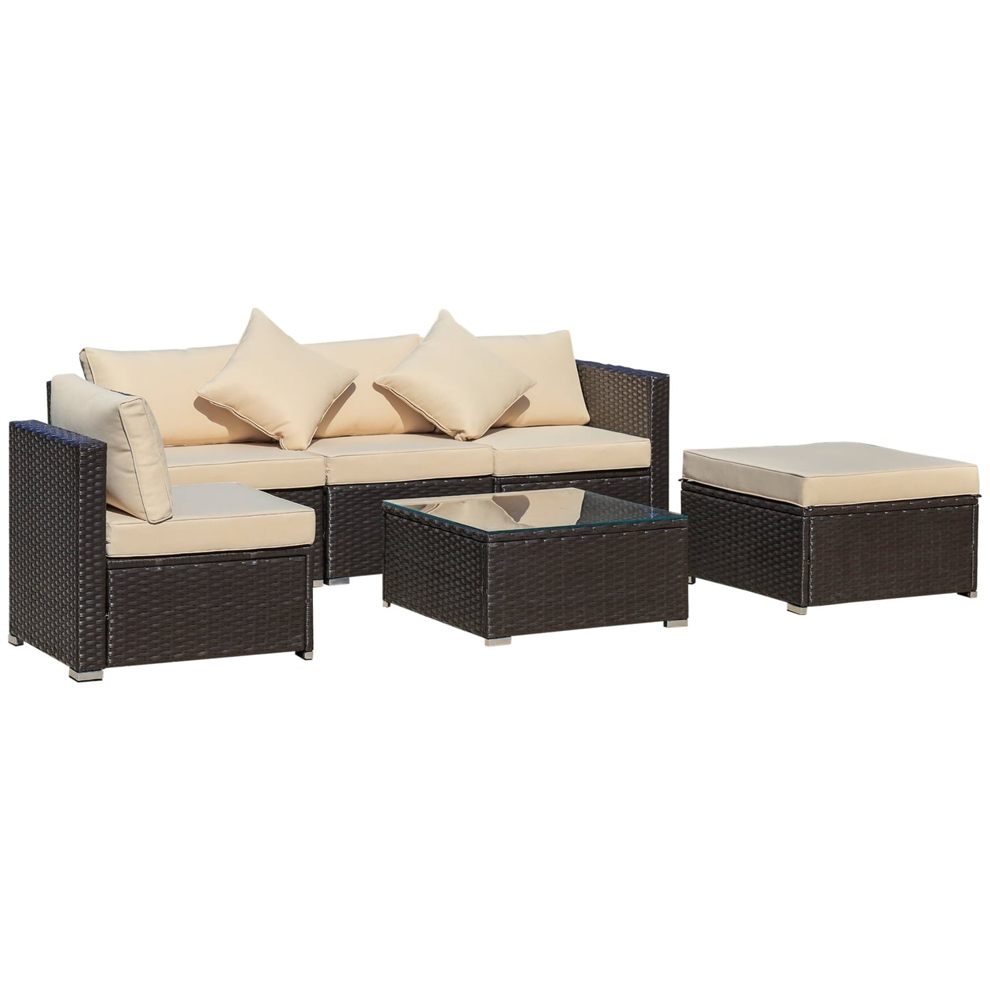 Ensemble de meubles de jardin Outsunny 6 pièces en rotin avec coussins en coton confortables et housses amovibles