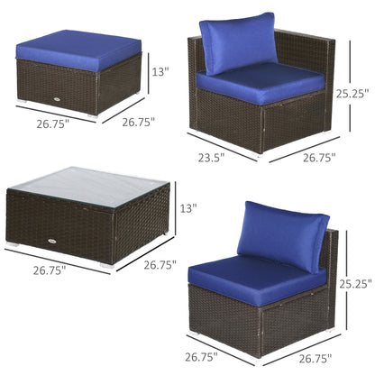 Ensemble de meubles de jardin Outsunny 6 pièces en rotin avec coussins en coton confortables et housses amovibles