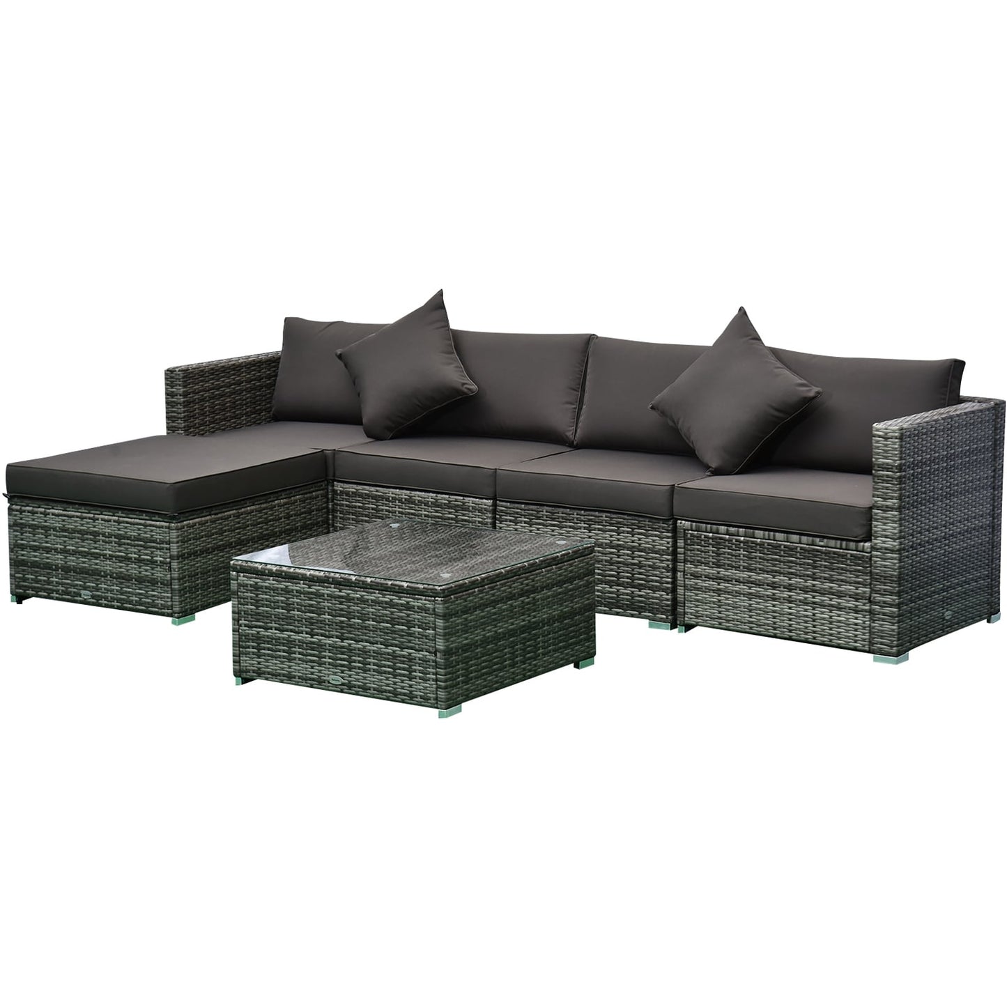 Ensemble de meubles de jardin Outsunny 6 pièces en rotin avec coussins en coton confortables et housses amovibles