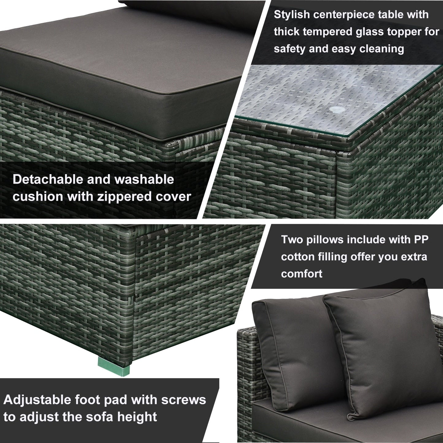 Ensemble de meubles de jardin Outsunny 6 pièces en rotin avec coussins en coton confortables et housses amovibles
