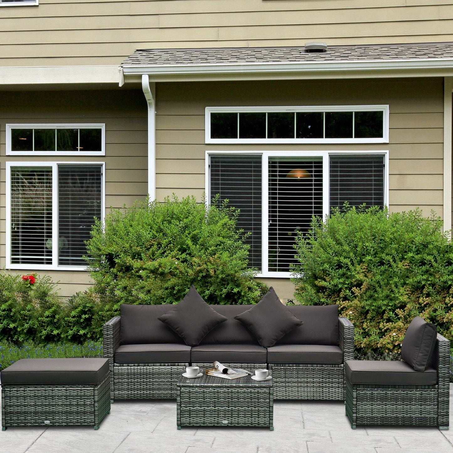 Ensemble de meubles de jardin Outsunny 6 pièces en rotin avec coussins en coton confortables et housses amovibles