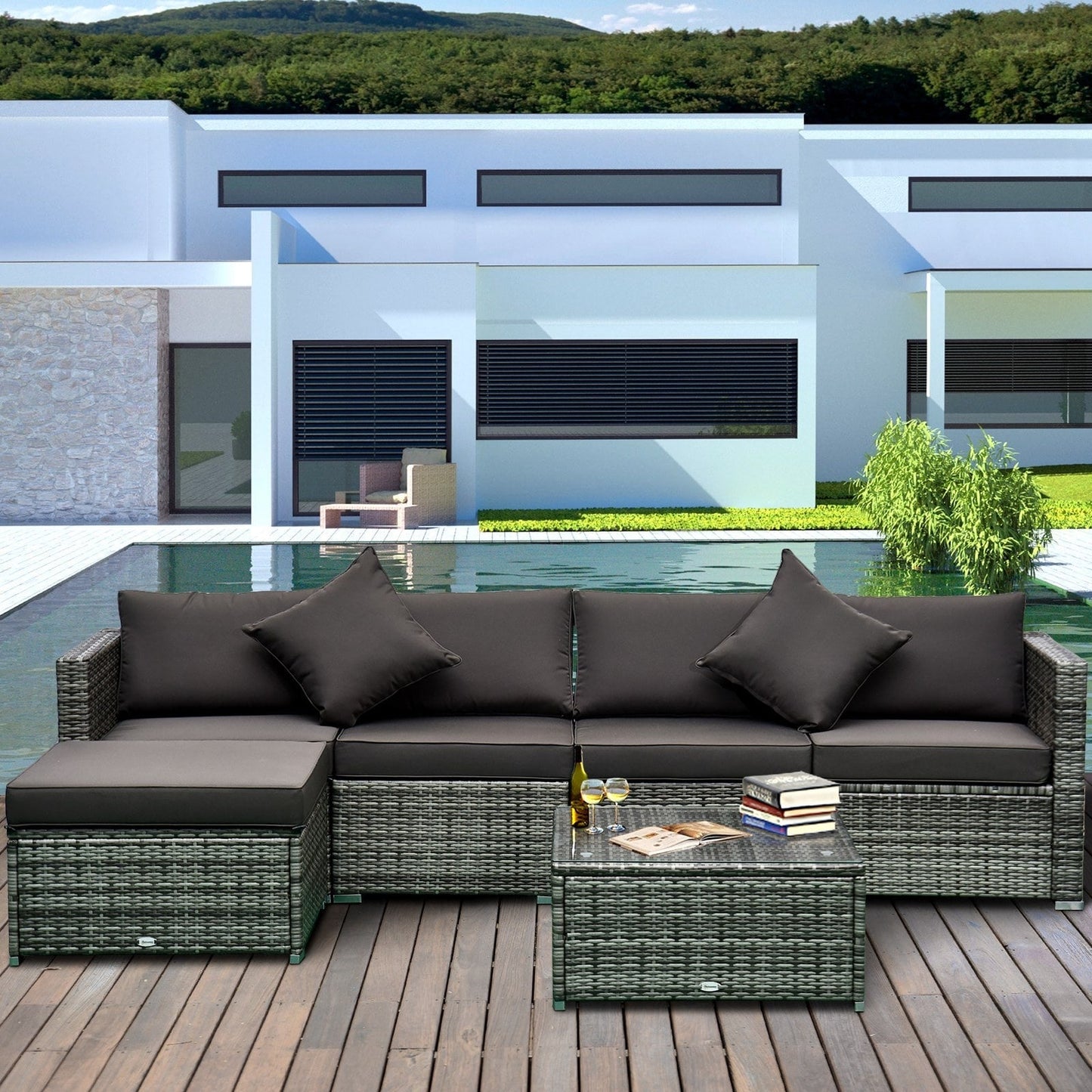 Ensemble de meubles de jardin Outsunny 6 pièces en rotin avec coussins en coton confortables et housses amovibles