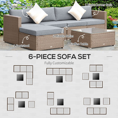 Ensemble de meubles de jardin Outsunny 6 pièces en rotin avec coussins en coton confortables et housses amovibles