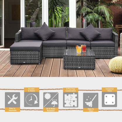 Ensemble de meubles de jardin Outsunny 6 pièces en rotin avec coussins en coton confortables et housses amovibles