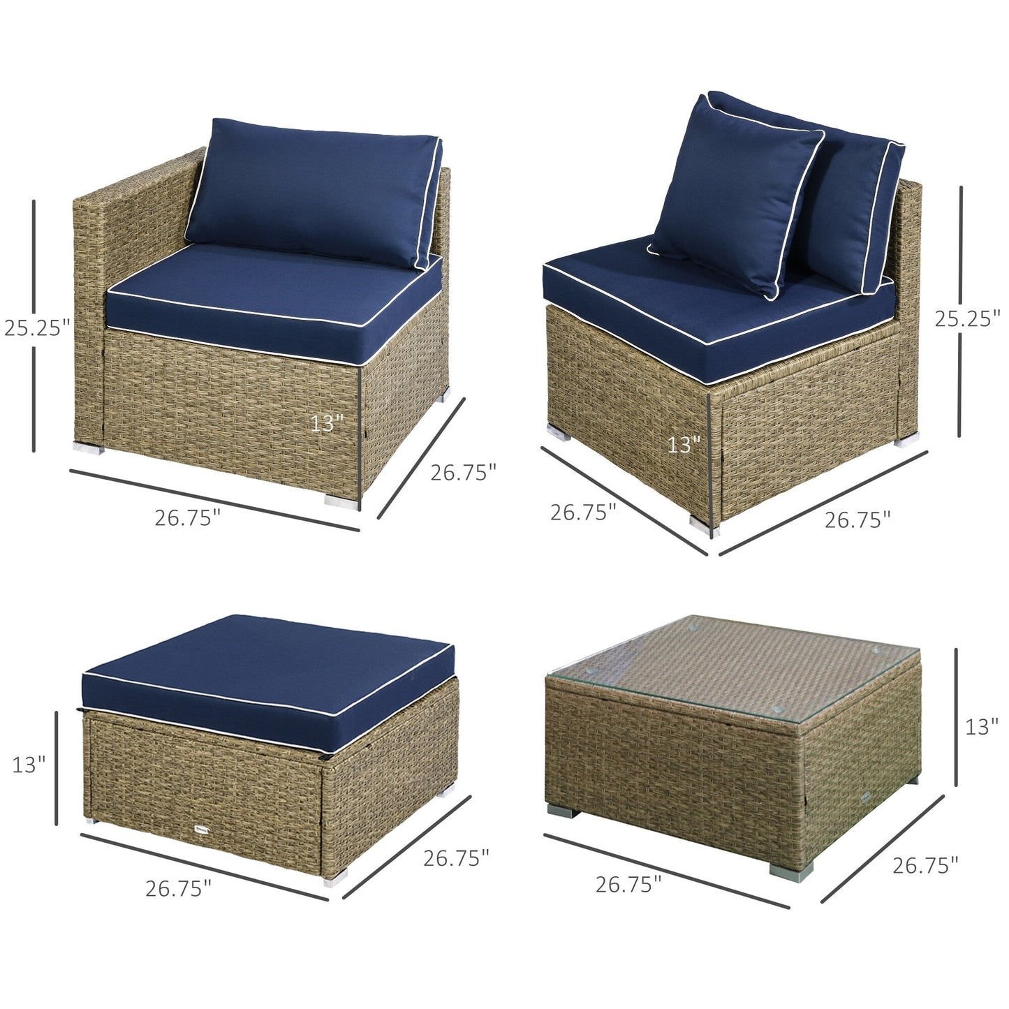 Ensemble de meubles de jardin Outsunny 6 pièces en rotin avec coussins en coton confortables et housses amovibles