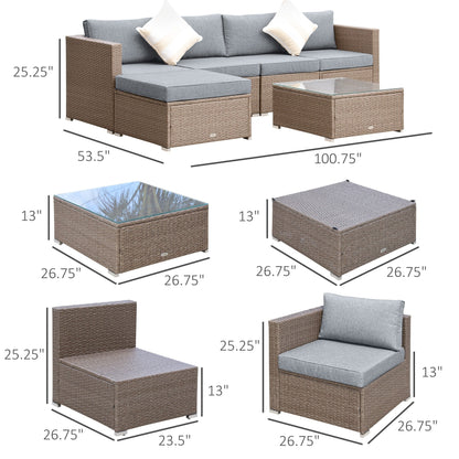 Ensemble de meubles de jardin Outsunny 6 pièces en rotin avec coussins en coton confortables et housses amovibles
