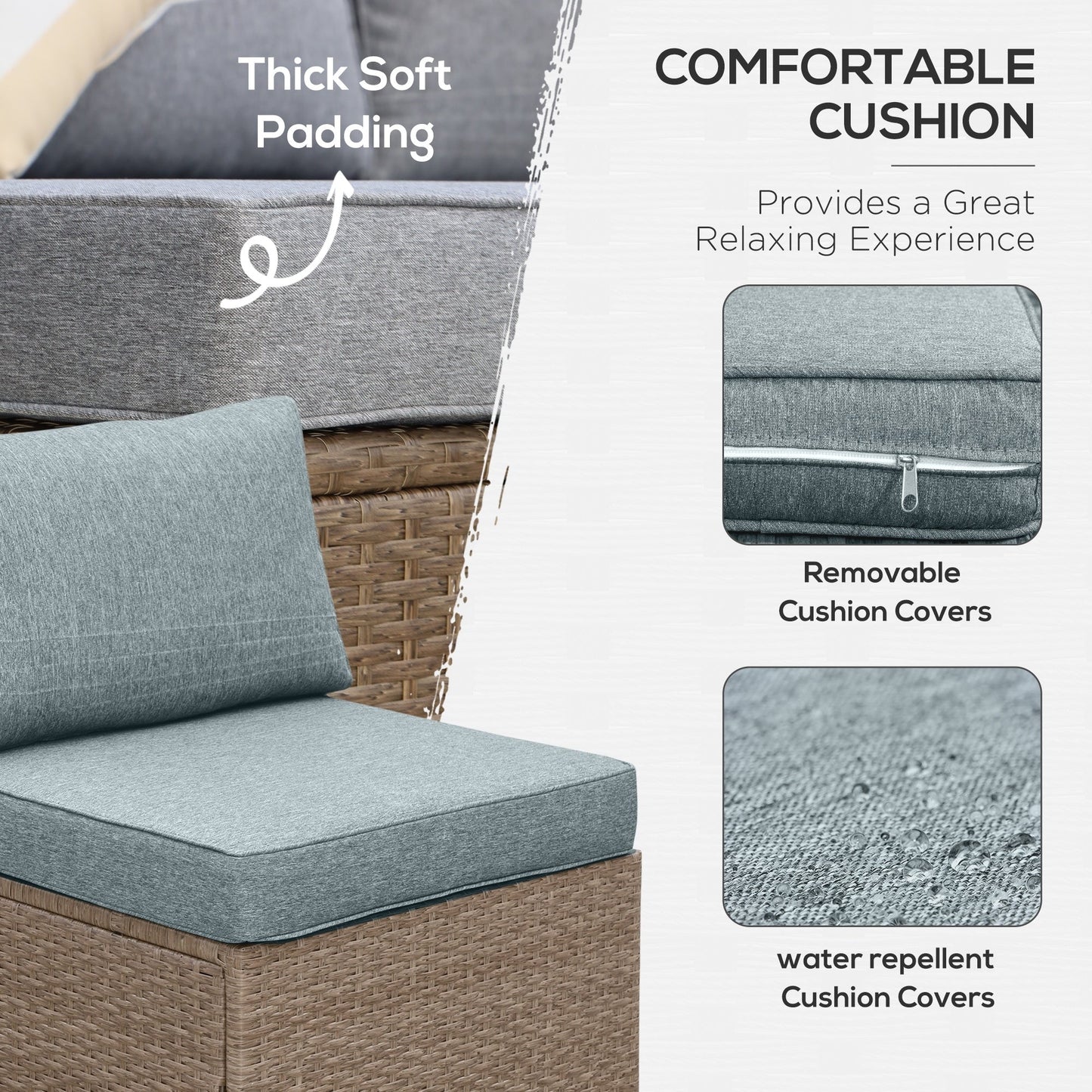 Ensemble de meubles de jardin Outsunny 6 pièces en rotin avec coussins en coton confortables et housses amovibles