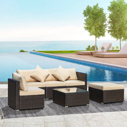 Ensemble de meubles de jardin Outsunny 6 pièces en rotin avec coussins en coton confortables et housses amovibles