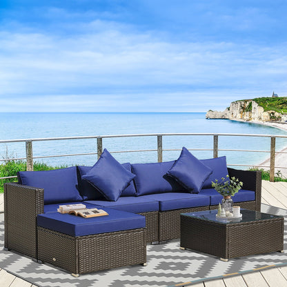 Ensemble de meubles de jardin Outsunny 6 pièces en rotin avec coussins en coton confortables et housses amovibles