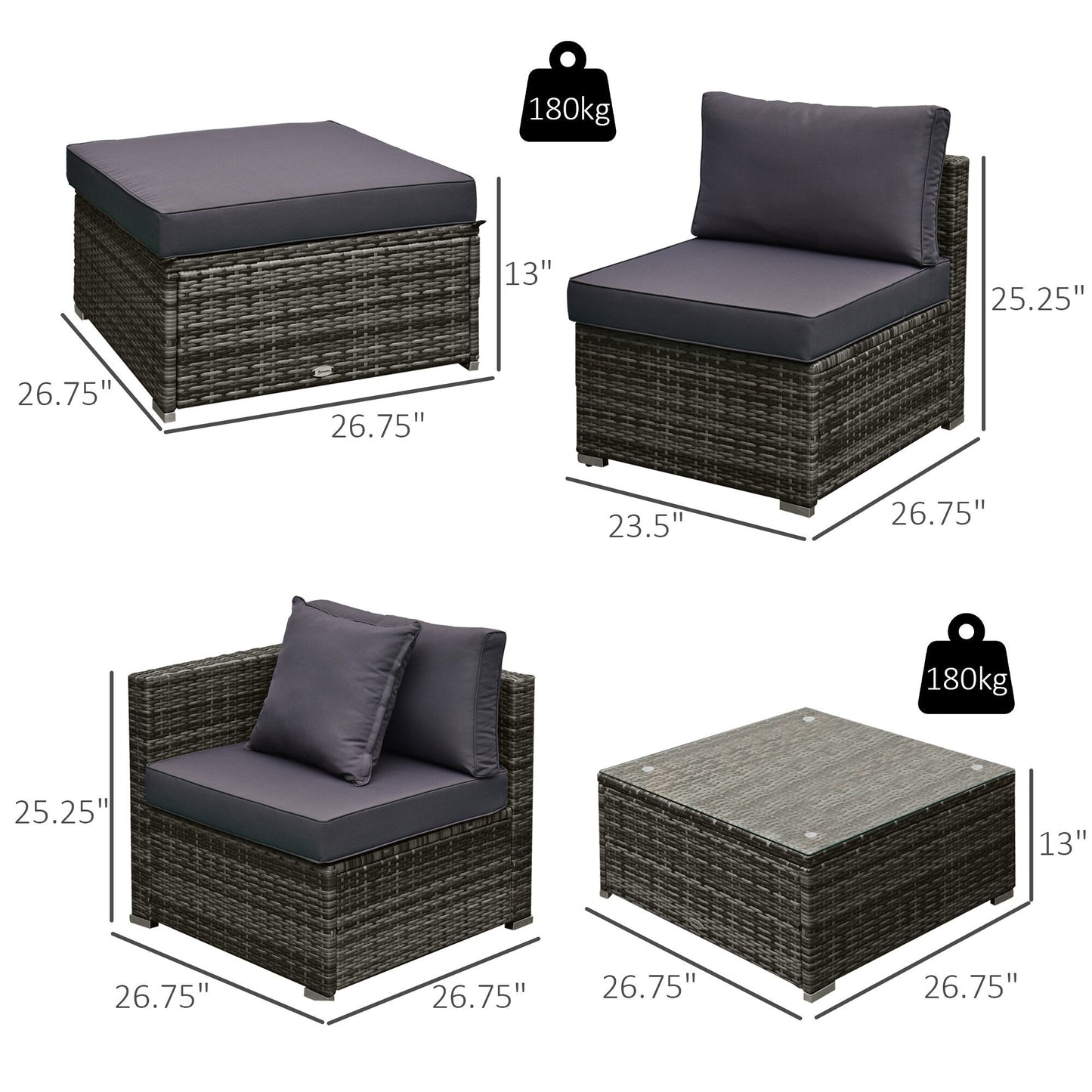 Ensemble de meubles de jardin Outsunny 6 pièces en rotin avec coussins en coton confortables et housses amovibles