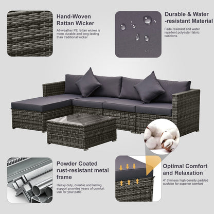 Ensemble de meubles de jardin Outsunny 6 pièces en rotin avec coussins en coton confortables et housses amovibles