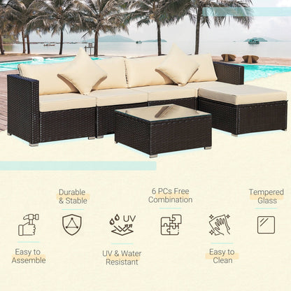 Ensemble de meubles de jardin Outsunny 6 pièces en rotin avec coussins en coton confortables et housses amovibles