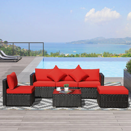 Ensemble de meubles de jardin Outsunny 6 pièces en rotin avec coussins en coton confortables et housses amovibles