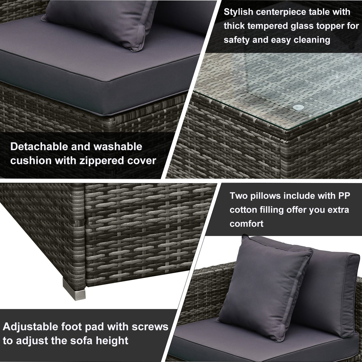 Ensemble de meubles de jardin Outsunny 6 pièces en rotin avec coussins en coton confortables et housses amovibles