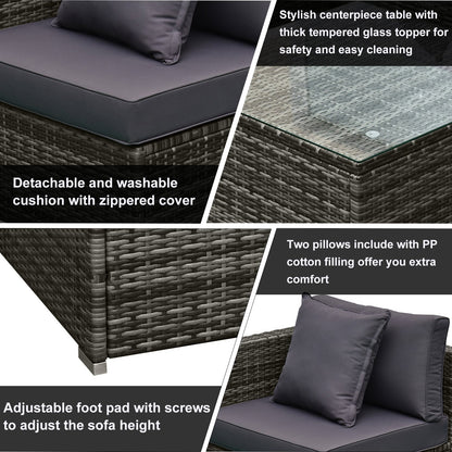 Ensemble de meubles de jardin Outsunny 6 pièces en rotin avec coussins en coton confortables et housses amovibles