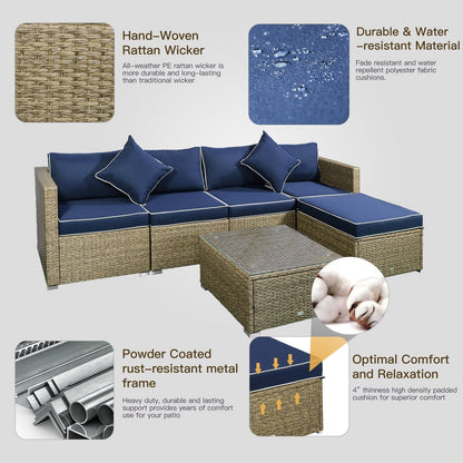 Ensemble de meubles de jardin Outsunny 6 pièces en rotin avec coussins en coton confortables et housses amovibles