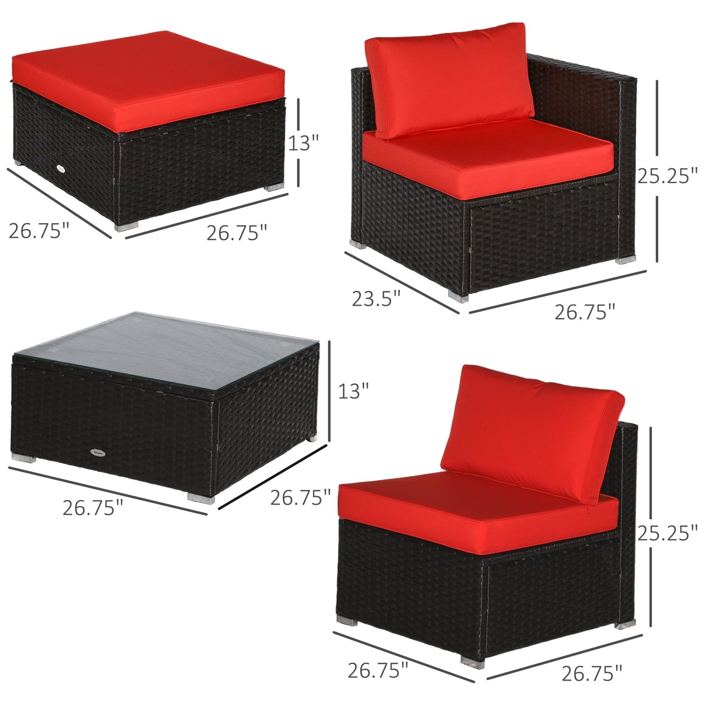 Ensemble de meubles de jardin Outsunny 6 pièces en rotin avec coussins en coton confortables et housses amovibles
