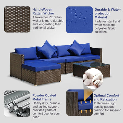 Ensemble de meubles de jardin Outsunny 6 pièces en rotin avec coussins en coton confortables et housses amovibles