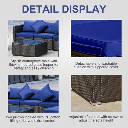 Ensemble de meubles de jardin Outsunny 6 pièces en rotin avec coussins en coton confortables et housses amovibles