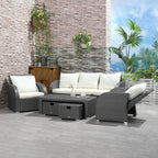 Ensemble de canapés d'extérieur en rotin Outsunny 6 pièces avec canapé 3 places, 2 fauteuils inclinables et 2 repose-pieds ottomans