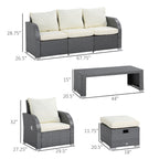 Ensemble de canapés d'extérieur en rotin Outsunny 6 pièces avec canapé 3 places, 2 fauteuils inclinables et 2 repose-pieds ottomans