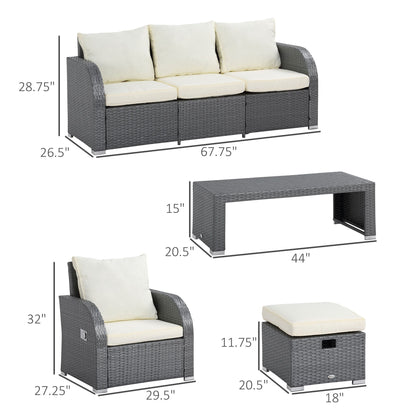 Ensemble de canapés d'extérieur en rotin Outsunny 6 pièces avec canapé 3 places, 2 fauteuils inclinables et 2 repose-pieds ottomans