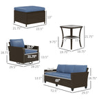 Ensemble de meubles de jardin Outsunny 6 pièces avec canapé trois places en rotin, fauteuils à bascule pivotants et repose-pieds
