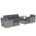 Ensemble de meubles de jardin Outsunny 6 pièces avec canapé trois places en rotin, fauteuils à bascule pivotants et repose-pieds