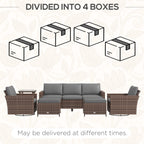 Ensemble de meubles de jardin Outsunny 6 pièces avec canapé trois places en rotin, fauteuils à bascule pivotants et repose-pieds