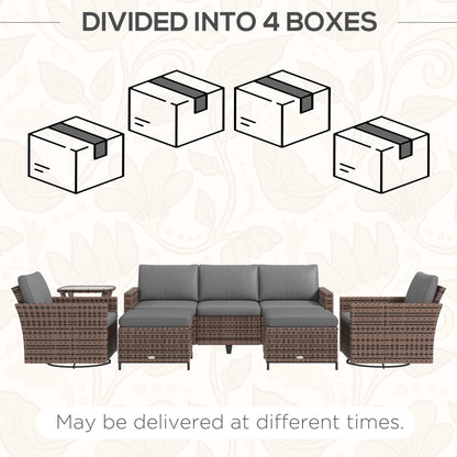 Ensemble de meubles de jardin Outsunny 6 pièces avec canapé trois places en rotin, fauteuils à bascule pivotants et repose-pieds