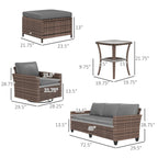 Ensemble de meubles de jardin Outsunny 6 pièces avec canapé trois places en rotin, fauteuils à bascule pivotants et repose-pieds