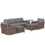 Ensemble de meubles de jardin Outsunny 6 pièces avec canapé trois places en rotin, fauteuils à bascule pivotants et repose-pieds