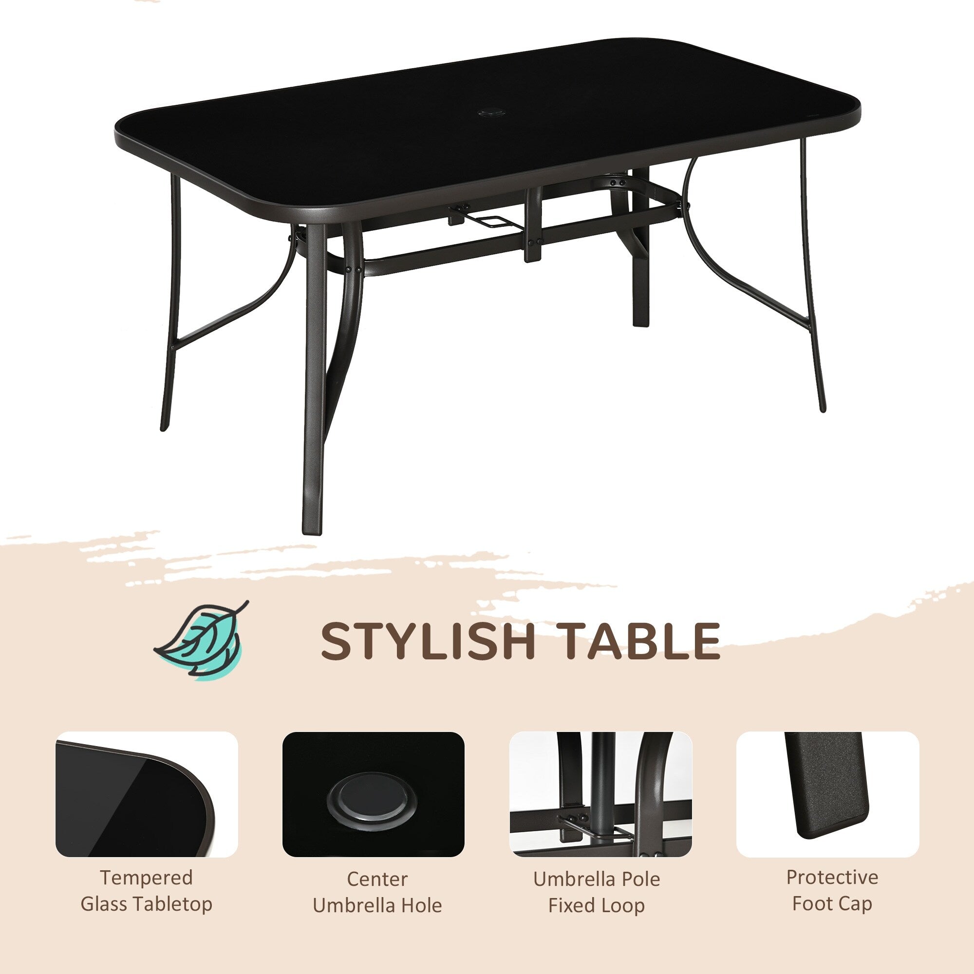Ensemble de salle à manger de patio Outsunny 8 pièces avec table de patio de 8 pieds, parasol avec bouton-poussoir inclinable et manivelle, 6 chaises et table à manger