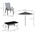 Ensemble de salle à manger de patio Outsunny 8 pièces avec table de patio de 8 pieds, parasol avec bouton-poussoir inclinable et manivelle, 6 chaises et table à manger