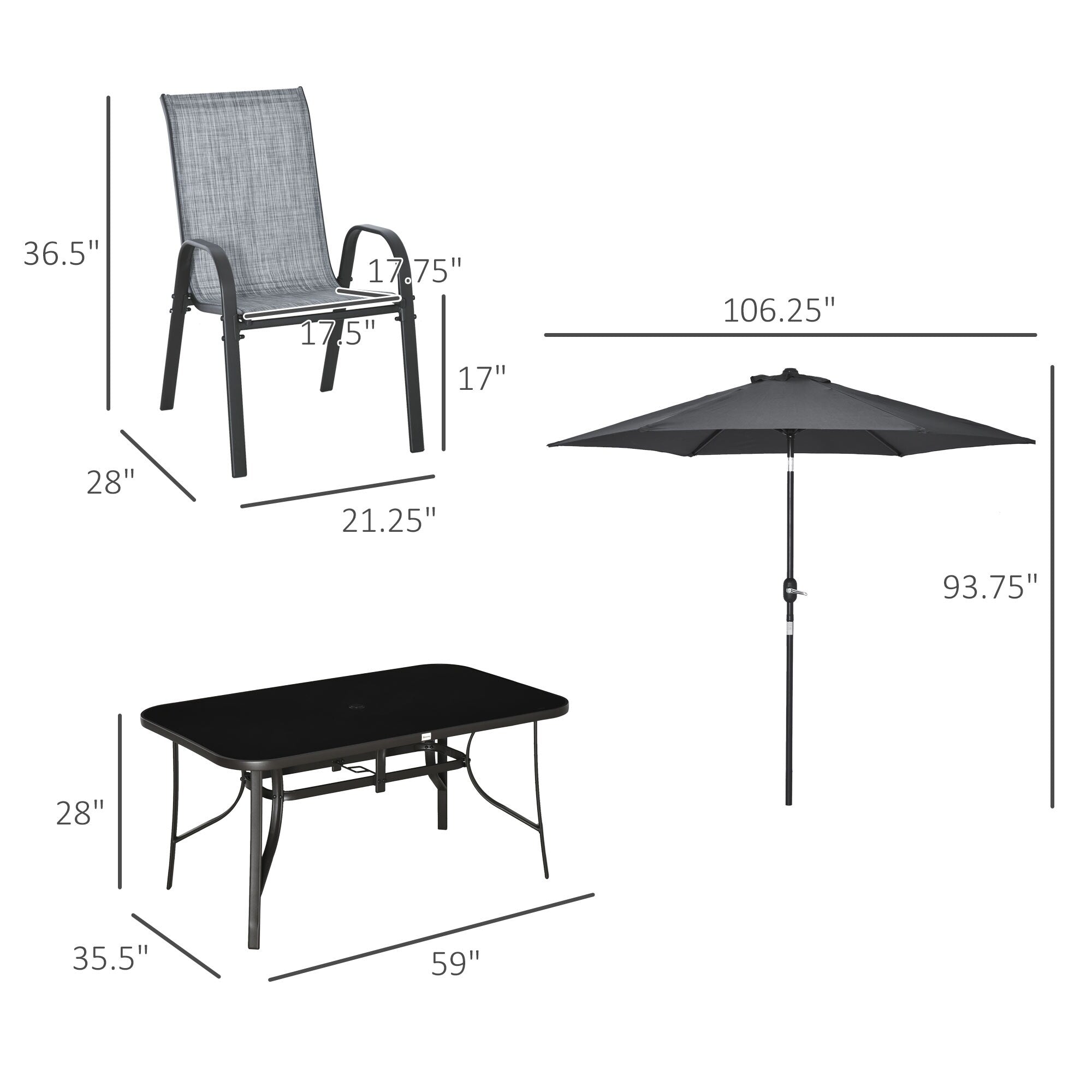 Ensemble de salle à manger de patio Outsunny 8 pièces avec table de patio de 8 pieds, parasol avec bouton-poussoir inclinable et manivelle, 6 chaises et table à manger