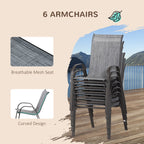 Ensemble de salle à manger de patio Outsunny 8 pièces avec table de patio de 8 pieds, parasol avec bouton-poussoir inclinable et manivelle, 6 chaises et table à manger
