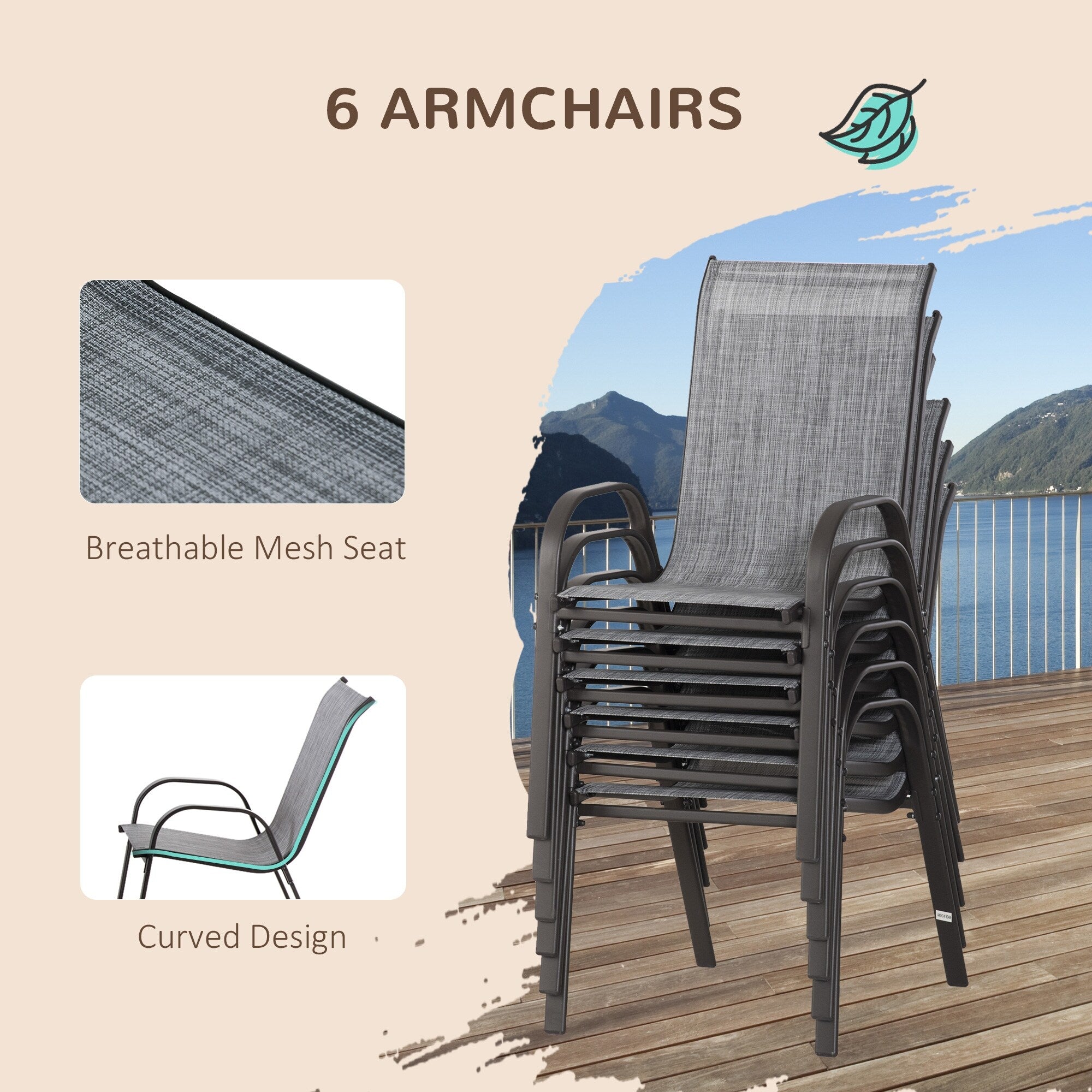 Ensemble de salle à manger de patio Outsunny 8 pièces avec table de patio de 8 pieds, parasol avec bouton-poussoir inclinable et manivelle, 6 chaises et table à manger