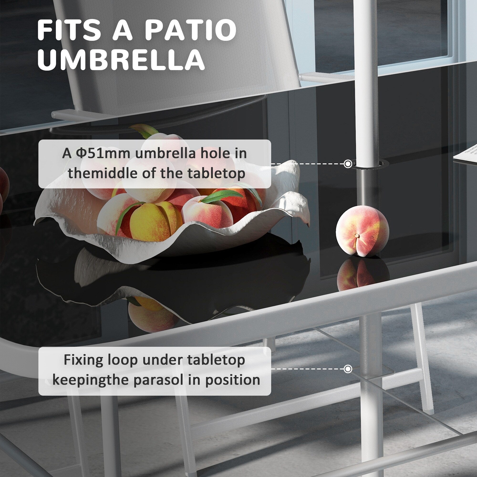 Ensemble de salle à manger de patio Outsunny 8 pièces avec table, parasol, 6 chaises pliantes et table à manger rectangulaire, ensemble de meubles de patio extérieur