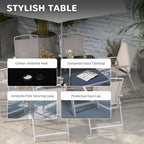 Ensemble de salle à manger de patio Outsunny 8 pièces avec table, parasol, 6 chaises pliantes et table à manger rectangulaire, ensemble de meubles de patio extérieur