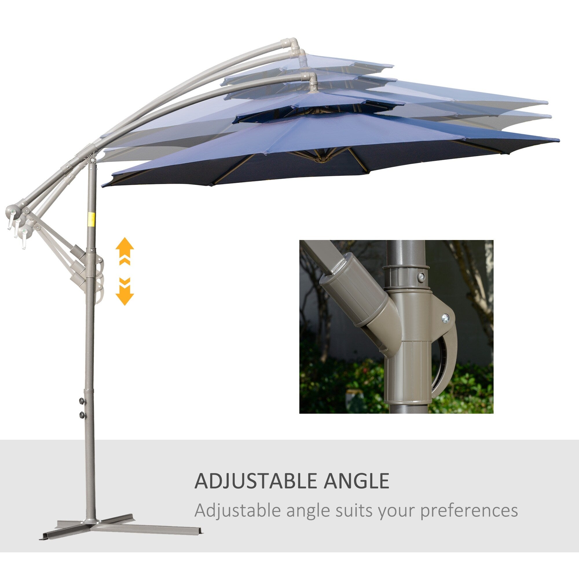 Parasol déporté Outsunny 9' à 2 niveaux avec manivelle, base croisée et 8 baleines, parasol de jardin excentré