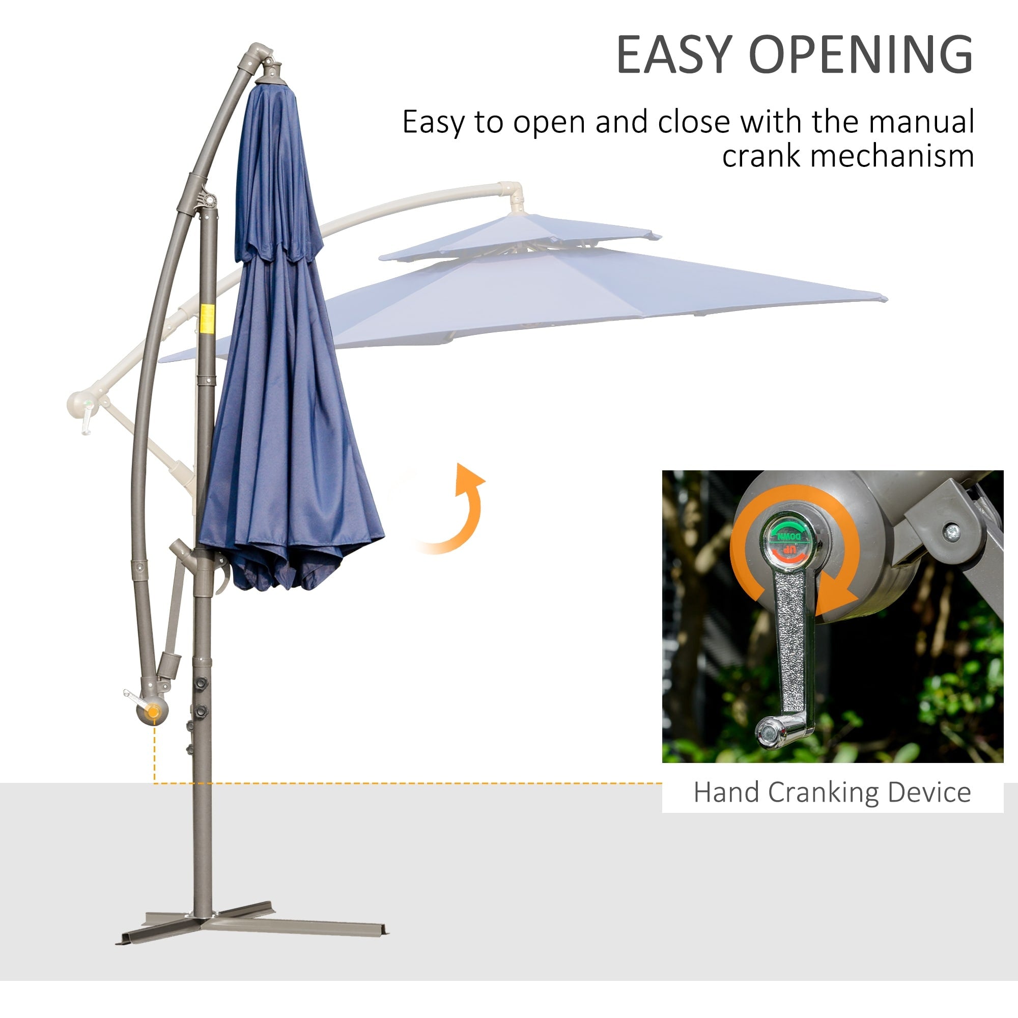 Parasol déporté Outsunny 9' à 2 niveaux avec manivelle, base croisée et 8 baleines, parasol de jardin excentré