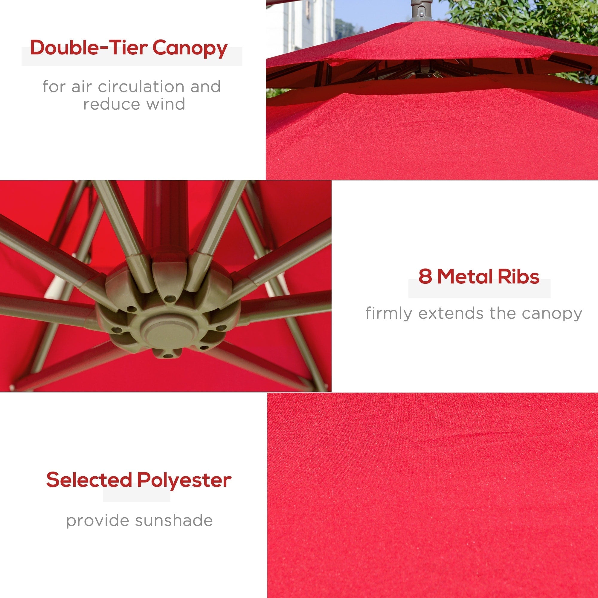 Outsunny 9' 2-Tier Cantilever Umbrella with Crank Handle, Cross Base and 8 Ribs, Garden Patio Offset Umbrella