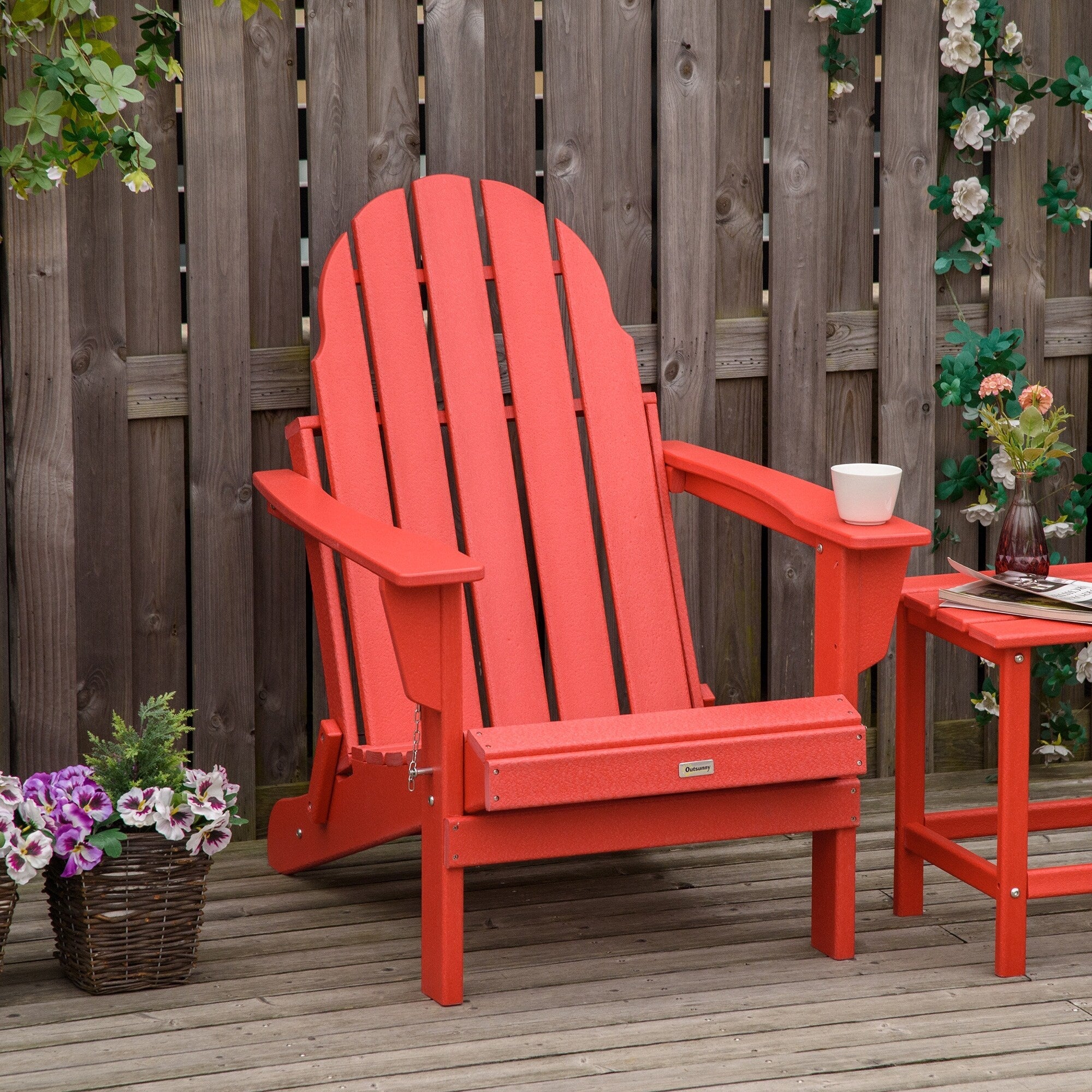 Chaise pliante Adirondack Outsunny, chaises de plage pliantes en plastique PEHD pour terrasse et jardin