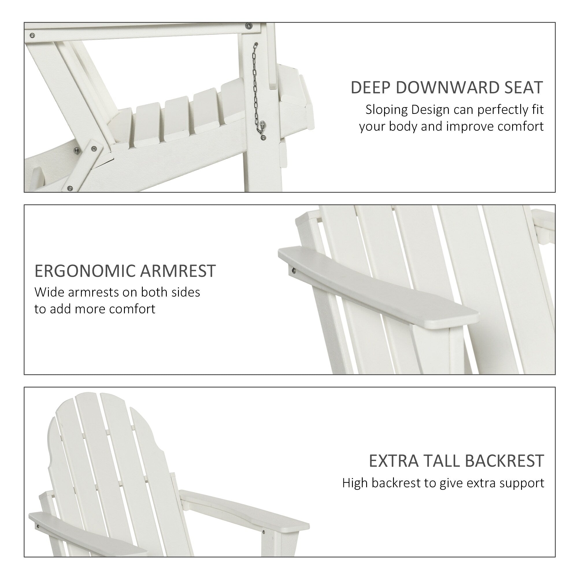 Chaise pliante Adirondack Outsunny, chaises de plage pliantes en plastique PEHD pour terrasse et jardin