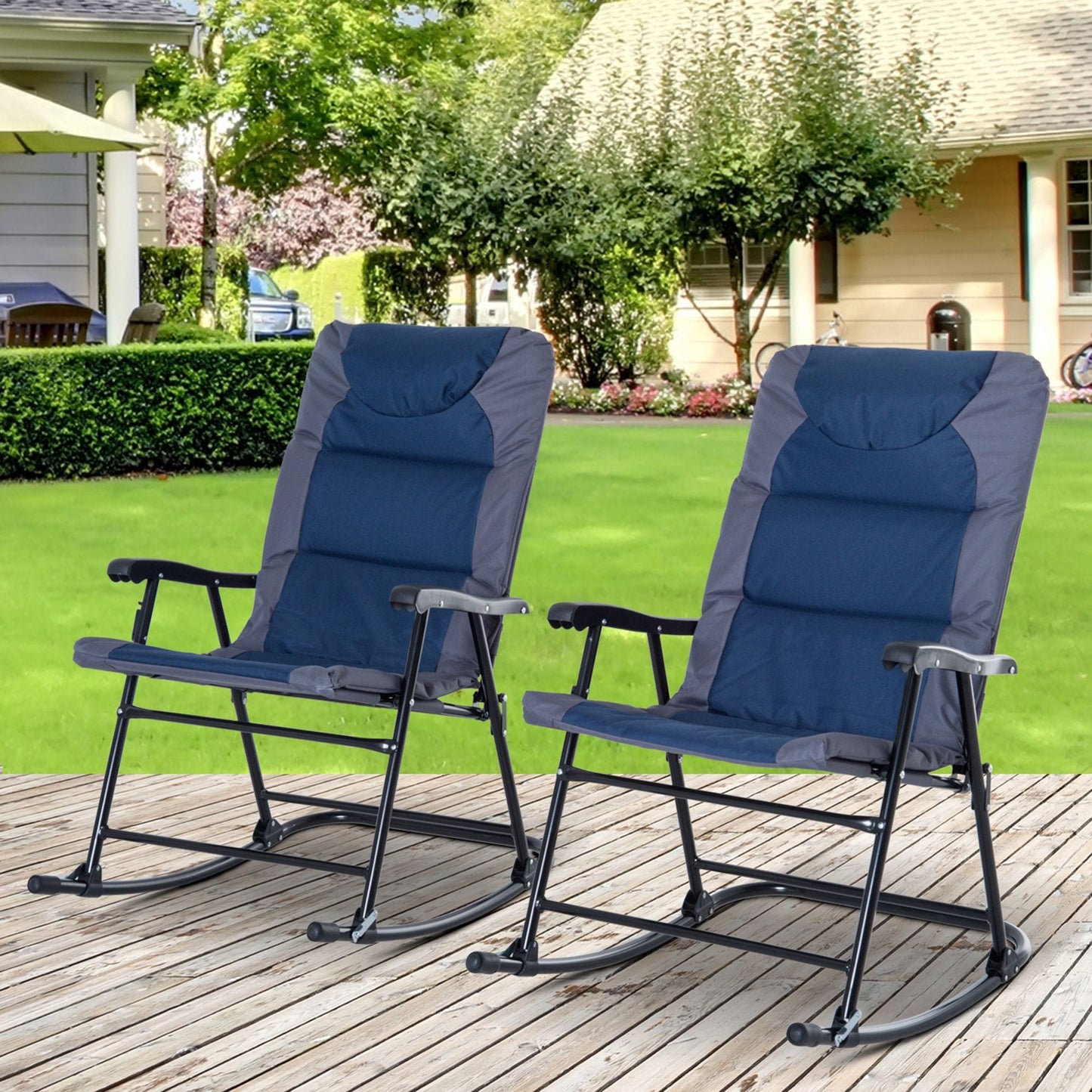Ensemble de chaises à bascule pliantes Outsunny avec siège et dossier rembourrés et oreiller