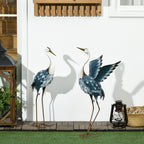 Statues de jardin Outsunny Heron, sculptures d'oiseaux debout de 29 et 27,5 pouces, décoration de jardin en métal pour pelouse, terrasse et arrière-cour